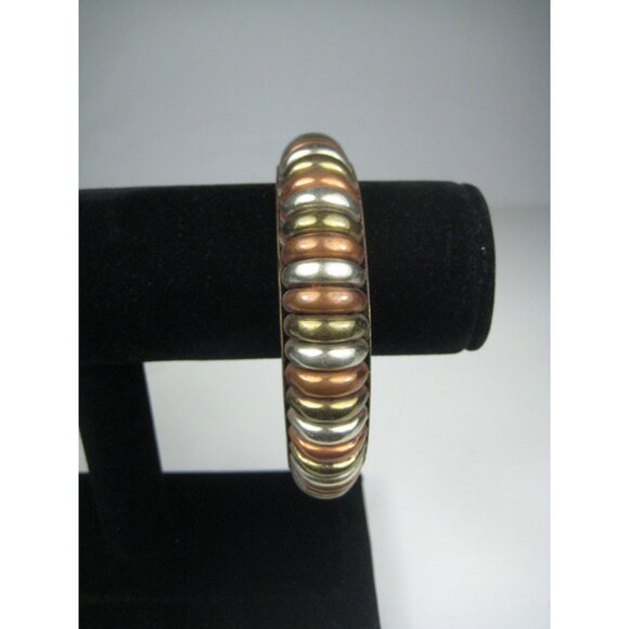 Mixed Metal Bangle Bracelet Brass Copper Silvertone 8 inch Dia - Picture 8 of 9